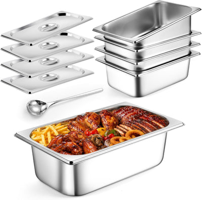4 Set 1/3 Size Hotel Pan with Lids, 4 Inch Deep Stainless Steel