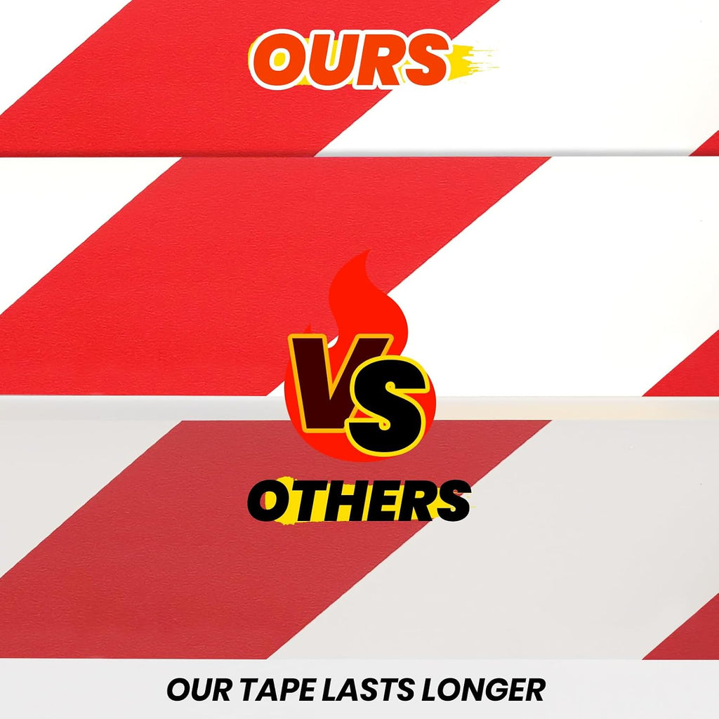ADHES Red & White Hazard Warning Safety Tape 2 Inch x 110 Feet