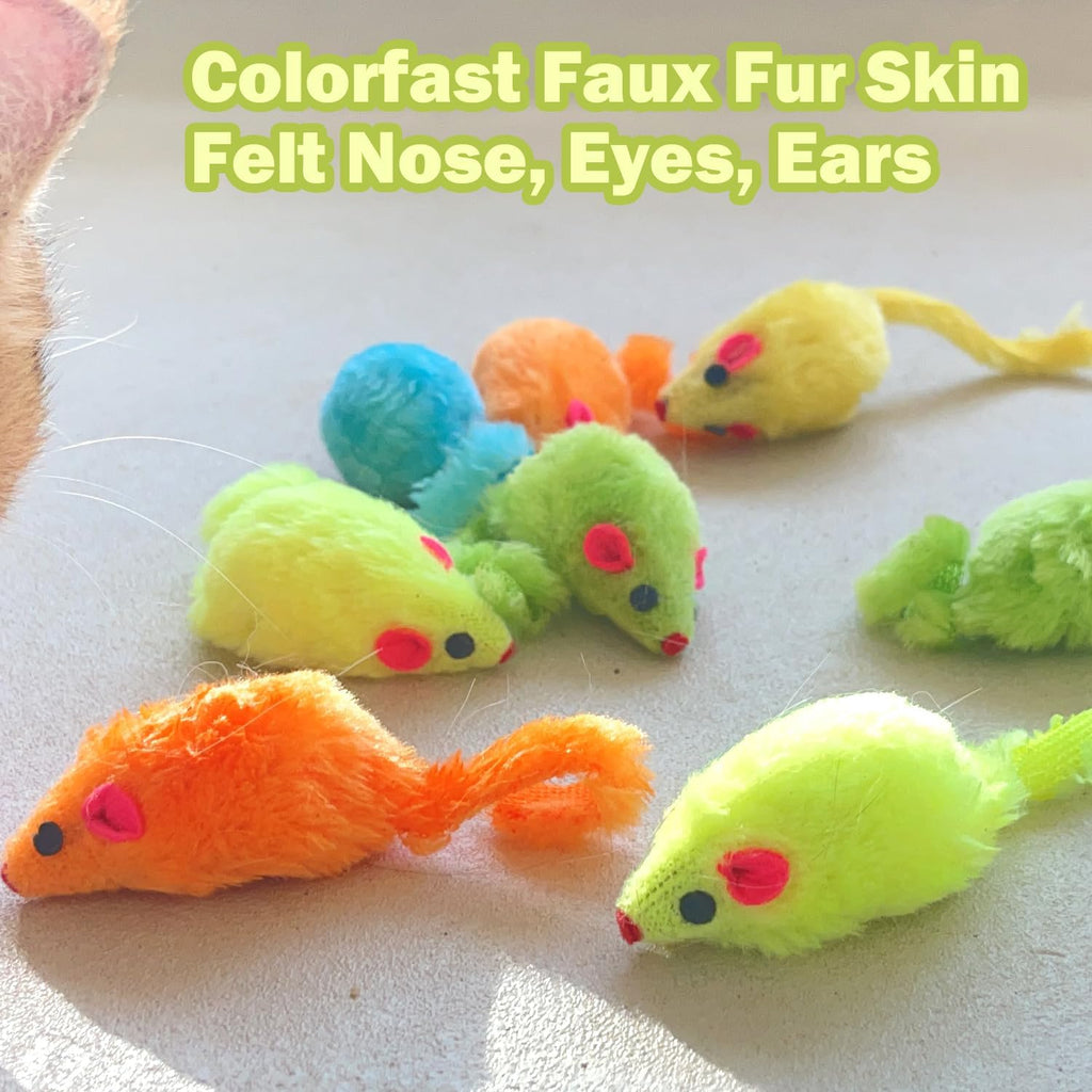 12PCS Rattle Cat Mouse Toys also Prefilled Catnip, 2.36” Mice Body Size, Faux Fur Cat Mice Toys with Plastic Body