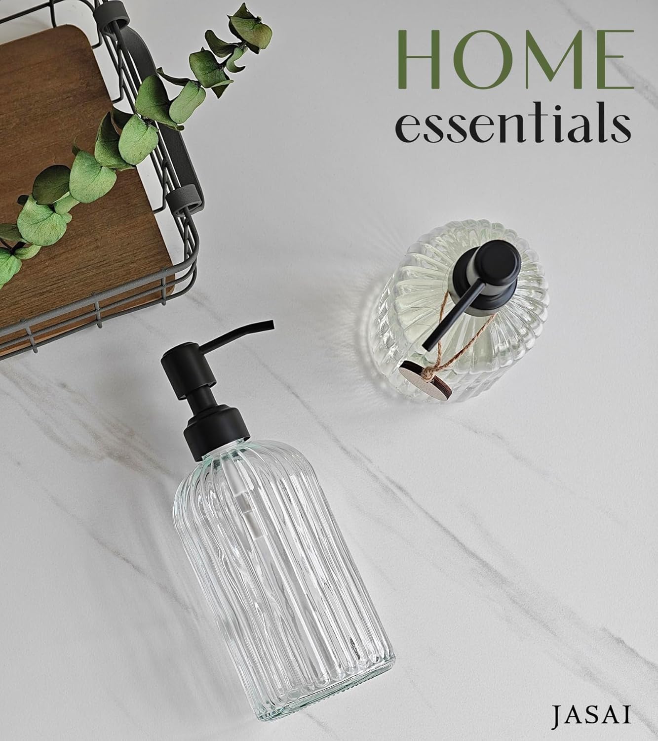 2PACK 18Oz Simple Glass Soap Dispensers with Black Rust Proof Pump | Refillable Kitchen soap Dispenser with Vertical