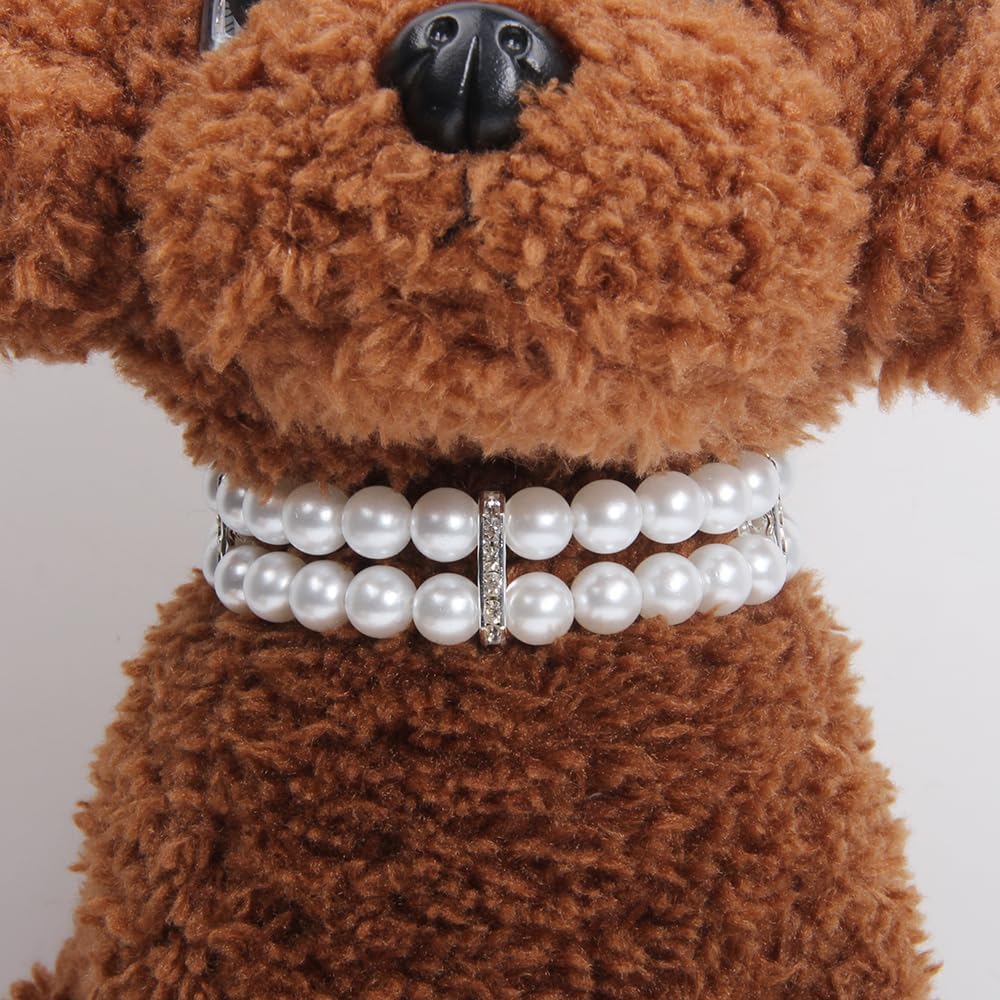 2 Rows Pearls Pet Dog Necklace Collar Bling Accessories Charm Pet Puppy Jewelry Puppy Chihuahua Yorkie Handmade