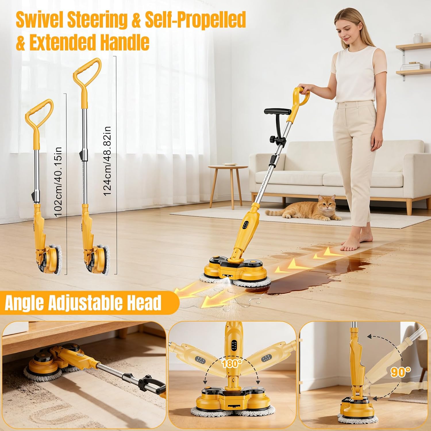 Cordless Electric Mop for Dewalt 20V Battery (NO Battery), 2 in 1 Spin Mop & Electric Floor Scrubber Machine with LED