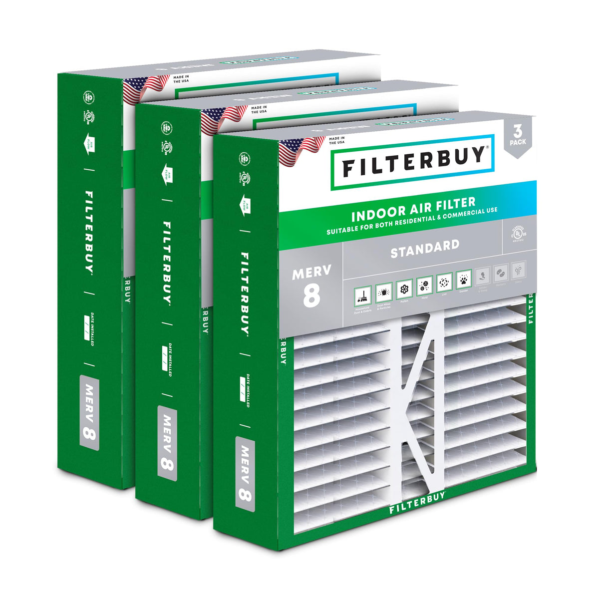 16x22x5 Air Filter MERV 8 Dust & Allergy Defense (3-Pack)