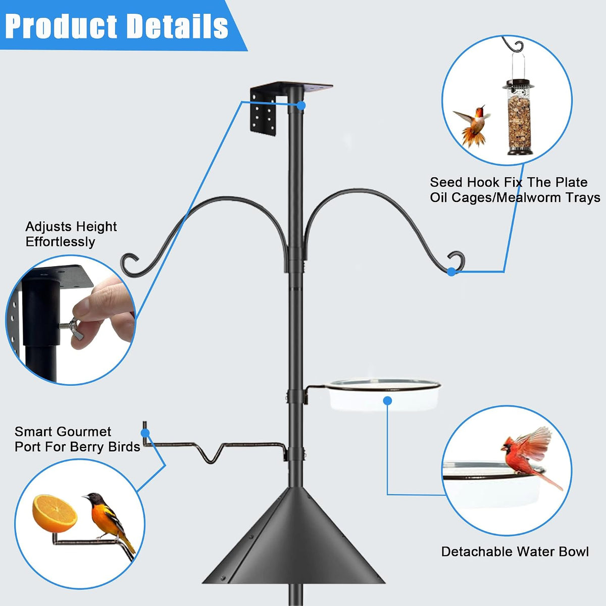 Bird Feeder Pole Squirrel-Proof, 93 Inch Heavy Duty Bluebird House Pole Kit for Outdoor Garden, Feeder Stand