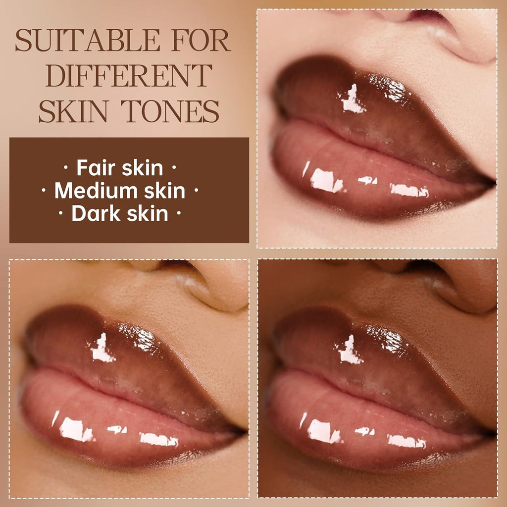 Natural Nude Lip Combo, Nourishing Lip Gloss&Brown Lip Liner Kit | Moisturizing High Shine Finish for Juicy Volume