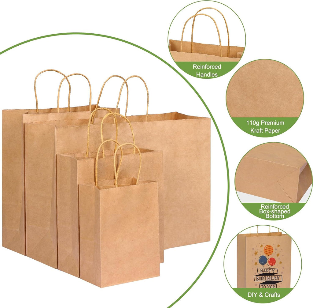 40pcs Paper Bags with Handles Brown Kraft Paper Bags Assorted Sizes