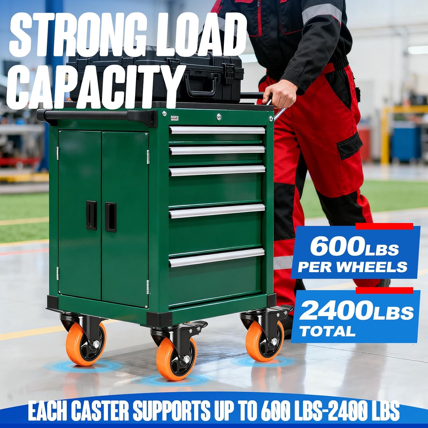Caster Wheels, 4 Inch Caster Set of 4, Dual Locking PU Casters 2400LB, Swivel Casters for Furniture, Workbench & Tool