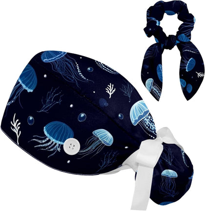 Scrub Caps Women Jellyfish Nurse Hats Ponytail Tie Back