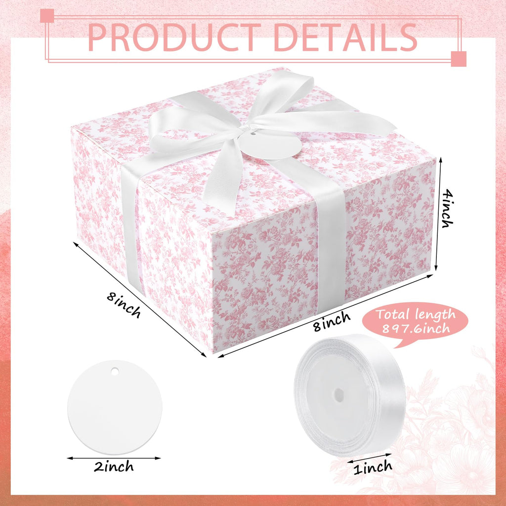 8 Pack Pink Floral bridesmaid proposal Gift Boxes with Ribbon