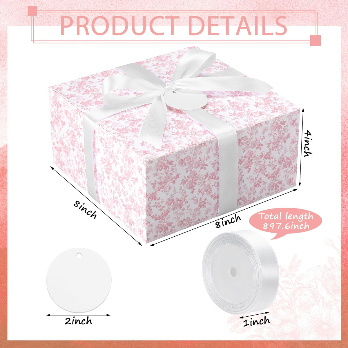 8 Pack Pink Floral bridesmaid proposal Gift Boxes with Ribbon