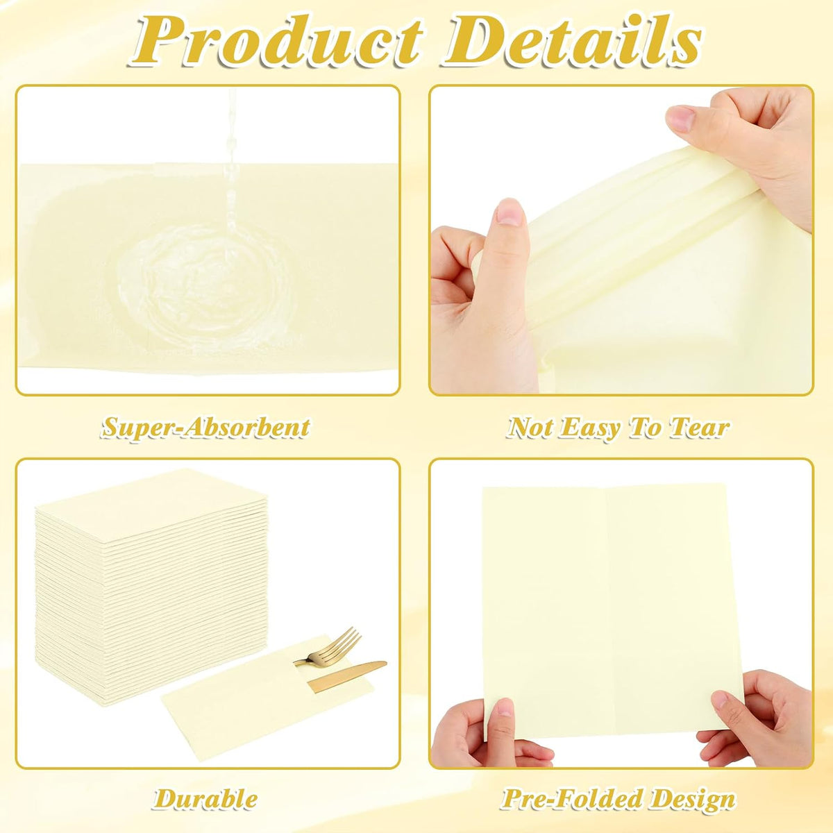 Thanksgiving Ivory Linen-Feel Paper Napkins with Built-in Flatware Pocket