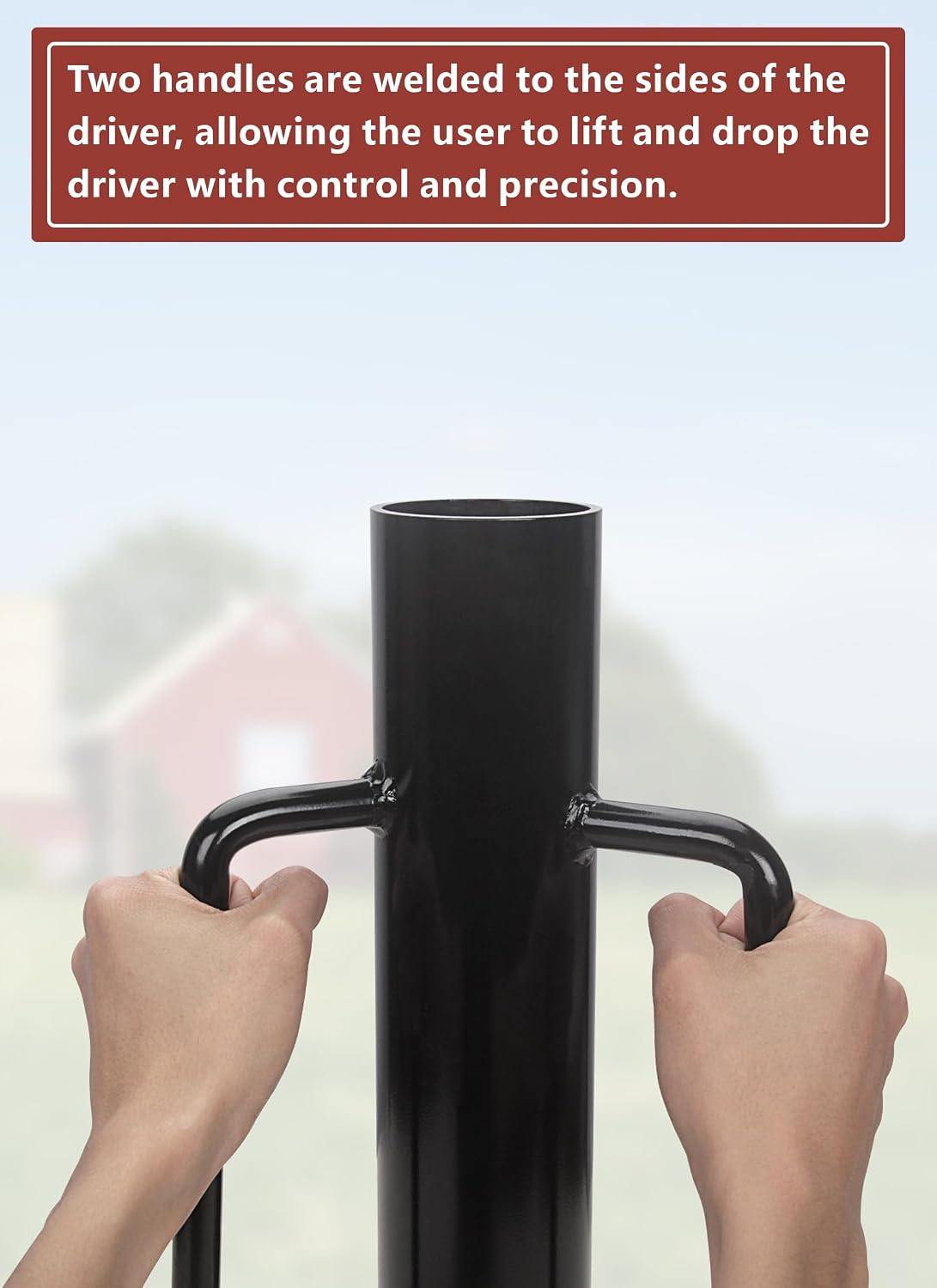 Fence Post Driver, Heavy Duty T Post Driver with Handles, Time Saving and Heavy Duty Black Pole Driver, Black, 12lb