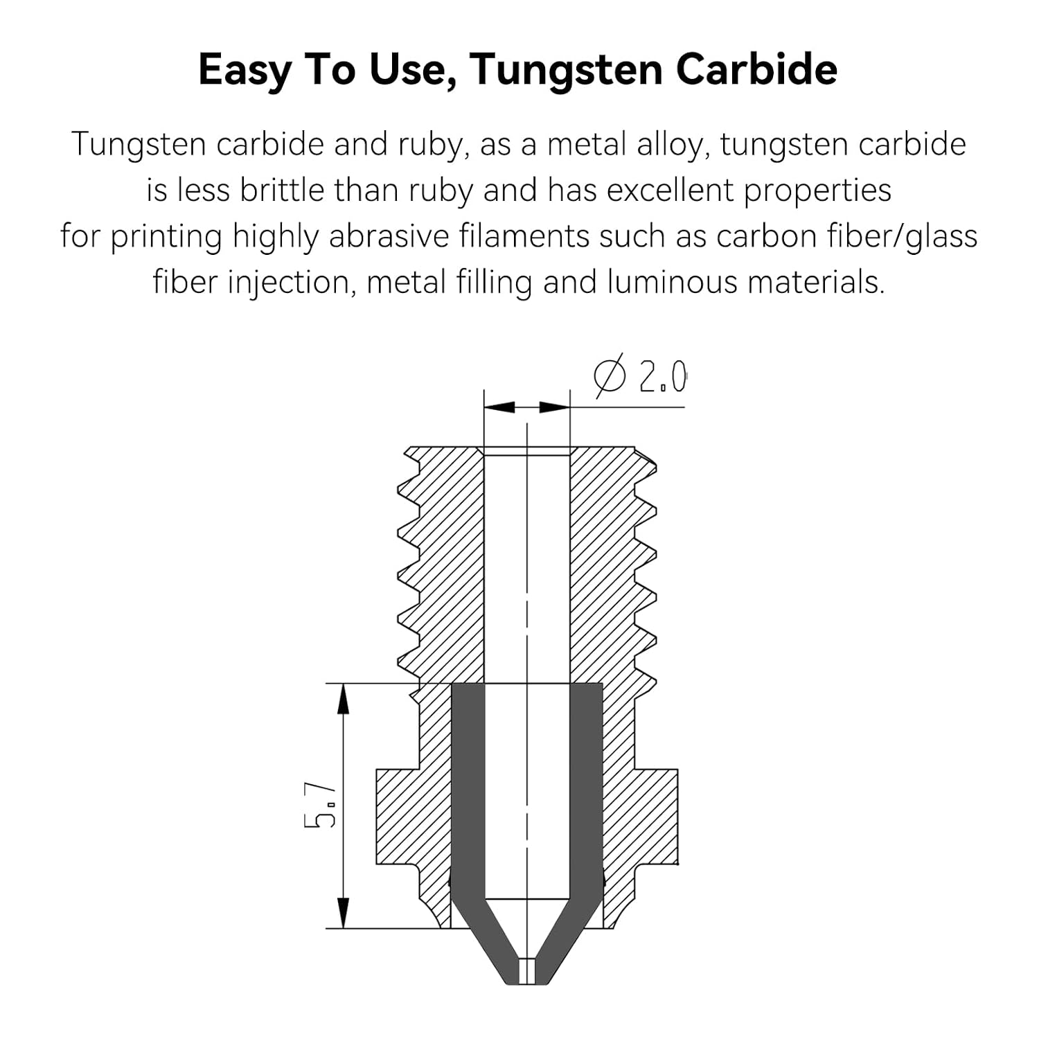 SeulQir Dual-Metal Tungsten Carbide Tip E3D V6 Nozzle, 0.6mm 3D Printer nozzles for Prusa i3 MK3S/Mini,Anycubic i3