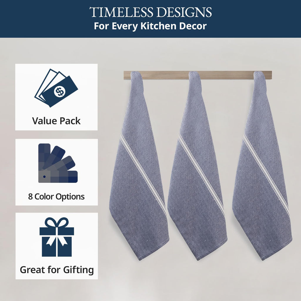 Kitchen Towels Set - 100% Pure Cotton Dish Towels for Kitchen, Super Absorbent Kitchen Hand Towel, Blue Tea Towels