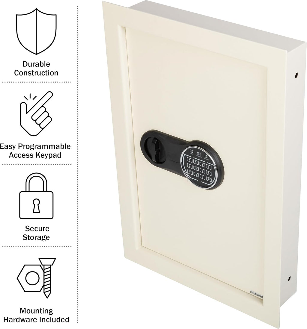 In-Wall Safe - Home or Business Safe with Keypad and 2 Manual Override Keys - Protects Cash, Jewelry, Passports, and