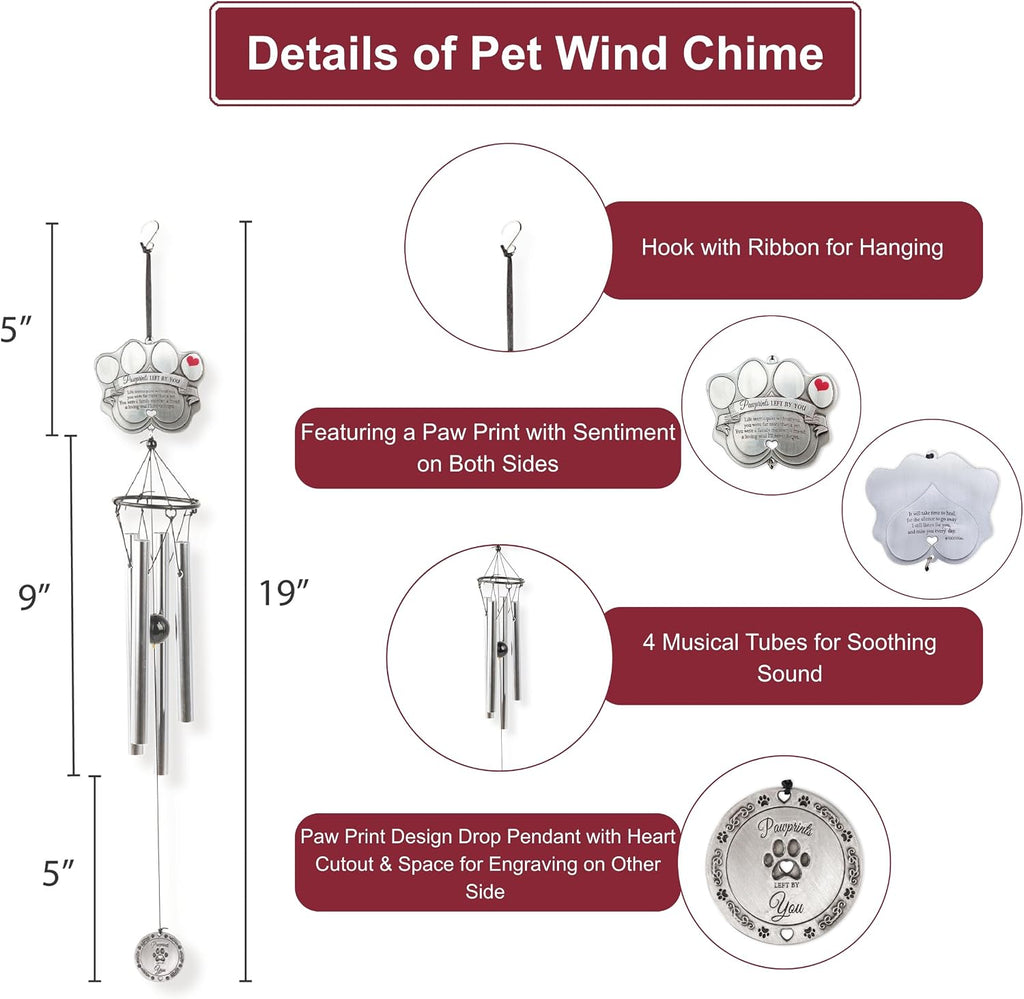 Metal Remembrance Wind Chime - 19 in | Dog & Cat Memorial Gifts for Loss of Pet | Pet Memorial Wind Chime - Includes