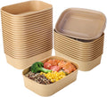 50 Sets 17oz Disposable Kraft Paper Bowls with Lids, Rectangle