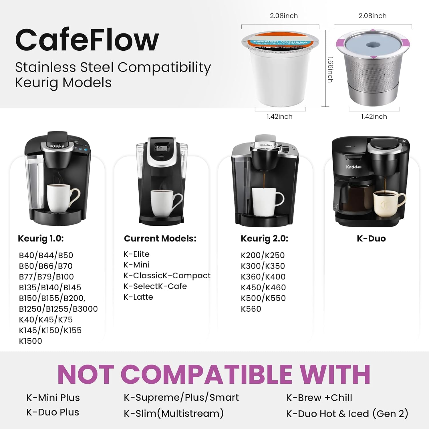 Reusable Stainless Steel K Cup for Keurig, 2 Pack | BPA-free，Singe Serve Coffee Filter for Home Office Use,Durable