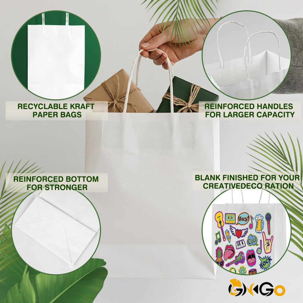 100 Pack White Gift Bags with Handles