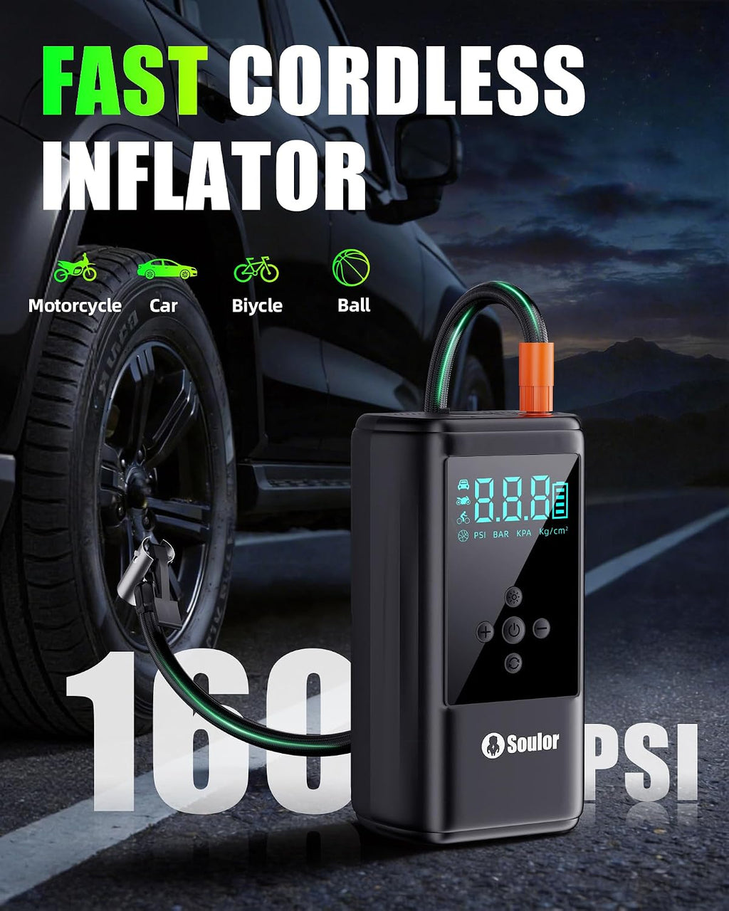 Jump Starter with Air Compressor, 6000A Car Battery Jumper Starter with 160 PSI Tire Inflator Portable, LED Display