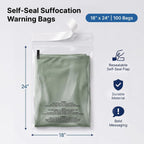 18” X 24” (100 Count) Self Seal Clear Poly Bags with Suffocation Warning