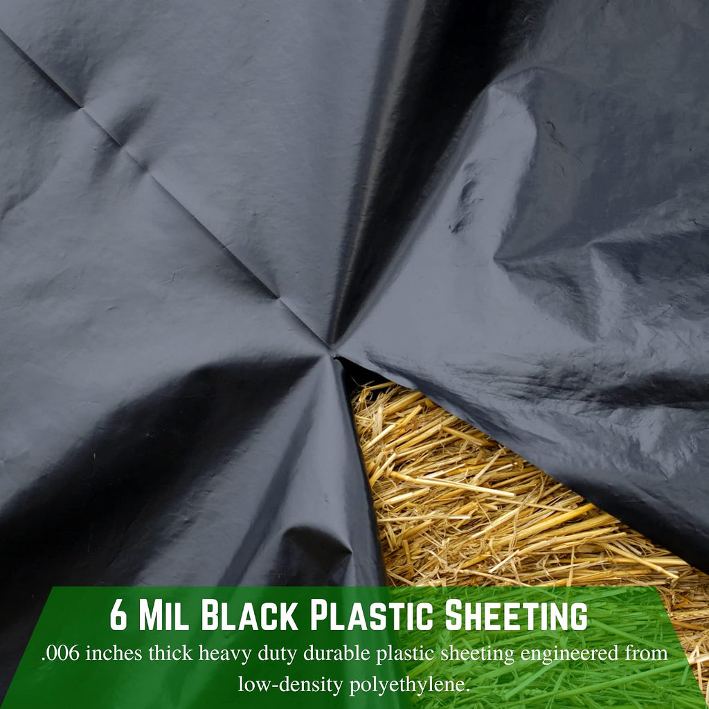 Black Plastic Sheeting - 6 mil - (14' x 100') - Black Tarp, Polyethylene Vapor Barrier Sheeting, Painters Tarp, Roll