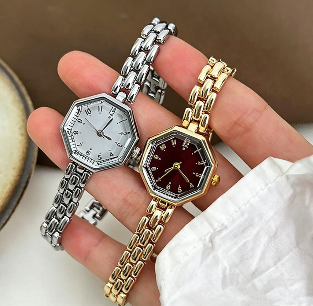 Women Octagonal Wrist Watch Stainless Steel Ladies Dress Quartz Watch | Vintage Gold /Silver Watches for Women Dainty