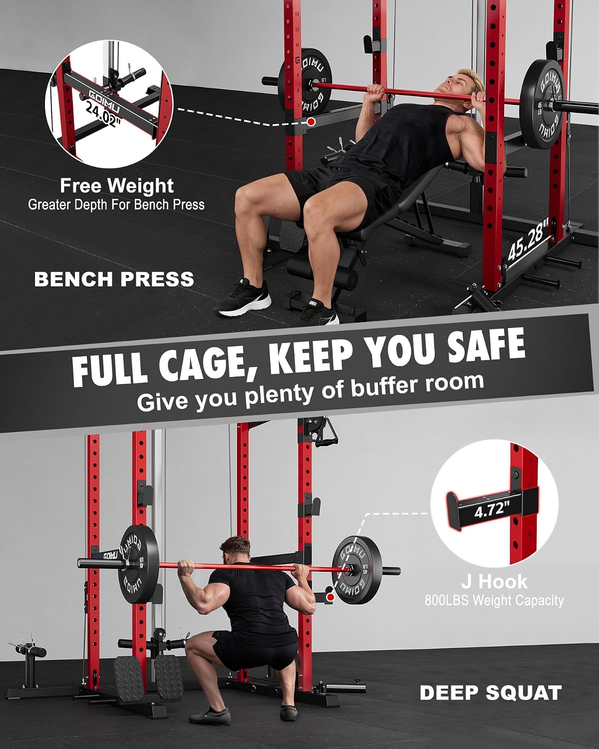 RH01 Power Cage Rack, 2000LBS Squat Rack with with Cable Crossover System&LAT Pull Down System, Multi-Function