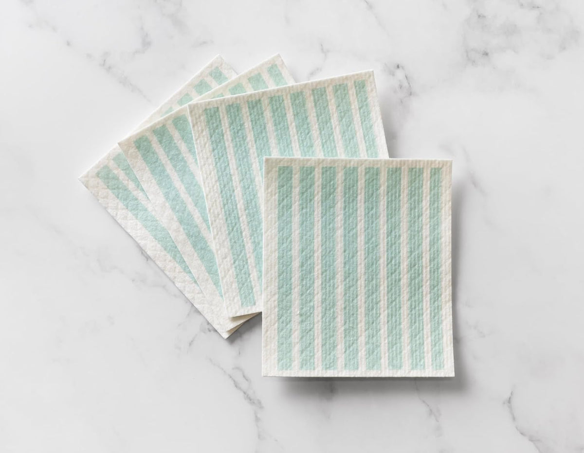 Swedish Kitchen Absorbent Sponge Dish Cloths, Teal Stripes, 8 Count