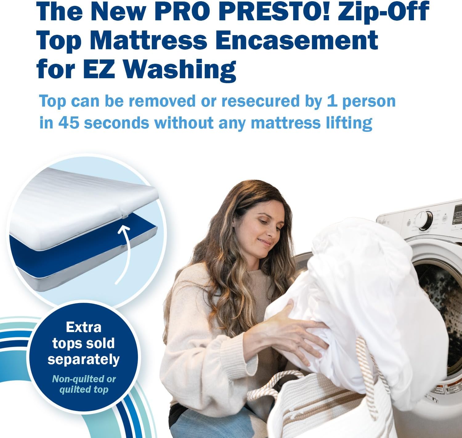 CleanRest PRO Presto! Zip-Off Top Mattress Encasement for EZ Washing, Queen Size, Waterproof Mattress Protector - Bed