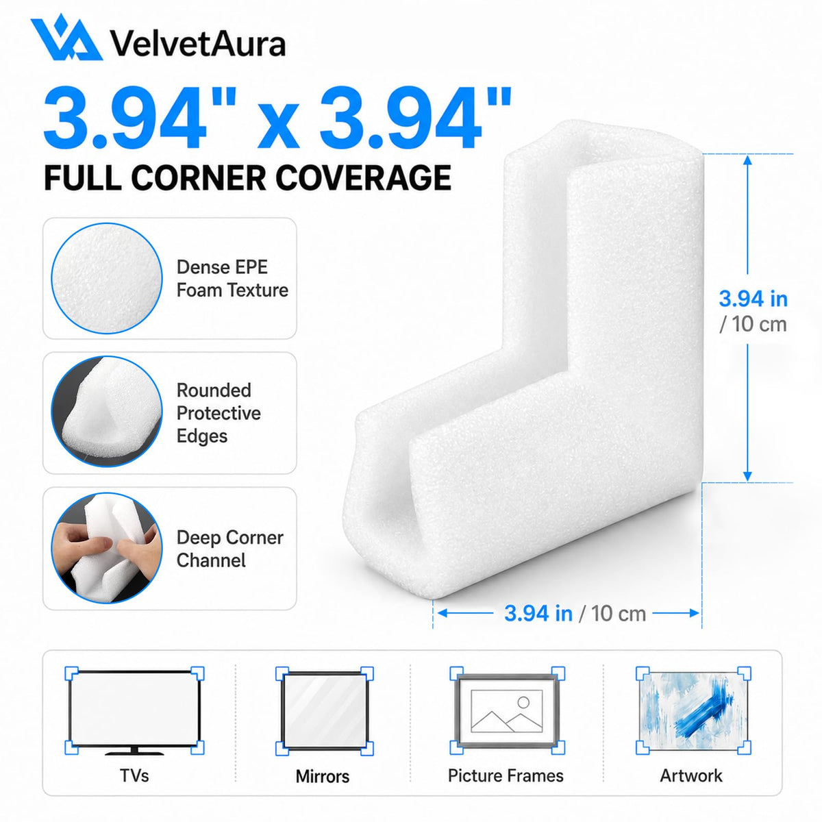 12 Pack Foam Corner Protectors for Moving, 3.94 x 3.94 in