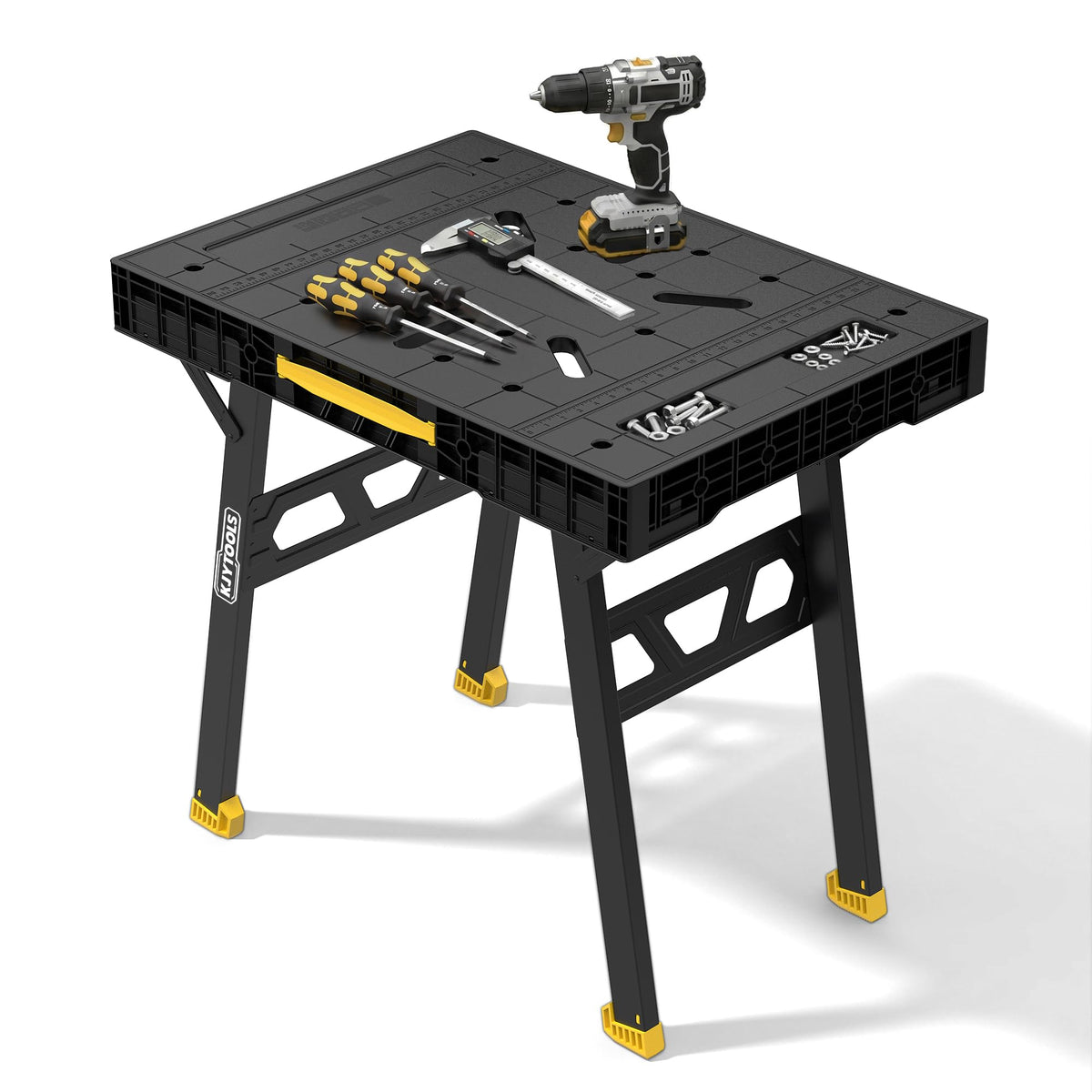 Portable Work Table, 1650lbs Capacity, Folding Work Bench, Yellow