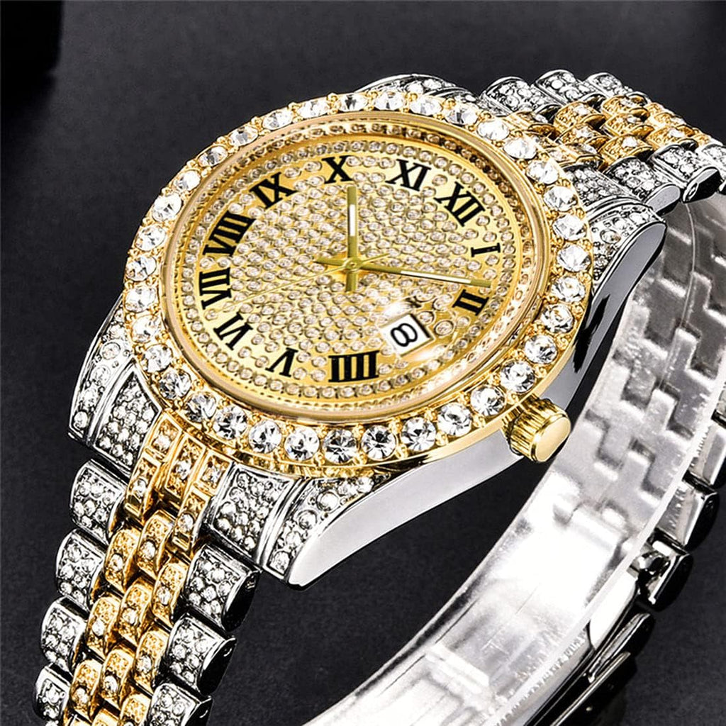 Unisex Crystal Watch Mens Or Womens Diamond Watches Luxury Stainless Steel Iced-Out Bracele Watch