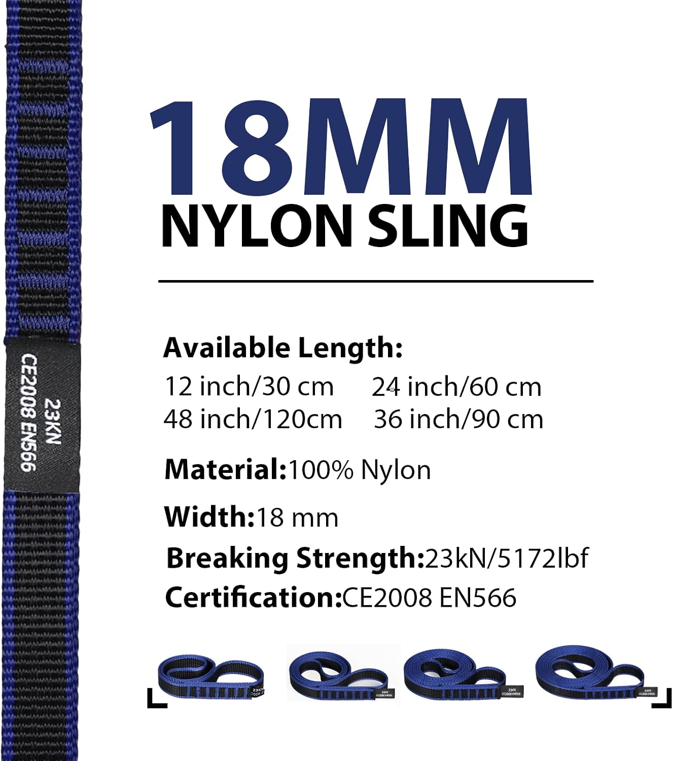 18mm Nylon Climbing Sling Runner, 23KN CE2008/EN566 Certified | Heavy duty webbing straps for rock climbing