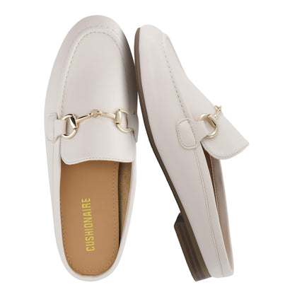 Yummy Slip On Womens Mules, Business Casual Loafers for Women with Low Heel and Metal Chain Detail, Bone 7.5