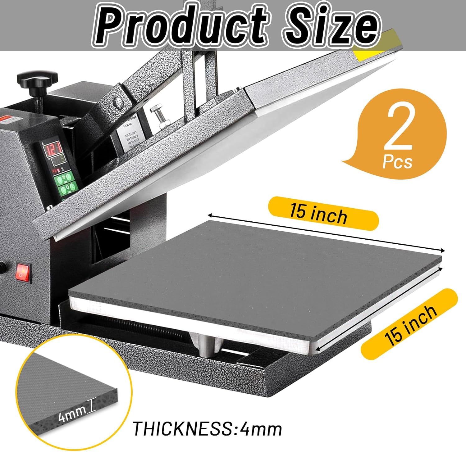 2 Pack Heat Press Mat 15x15IN, Silicone Heat Press Pad, Gray Washable Double-Sided Heat Mat for Heating Press for