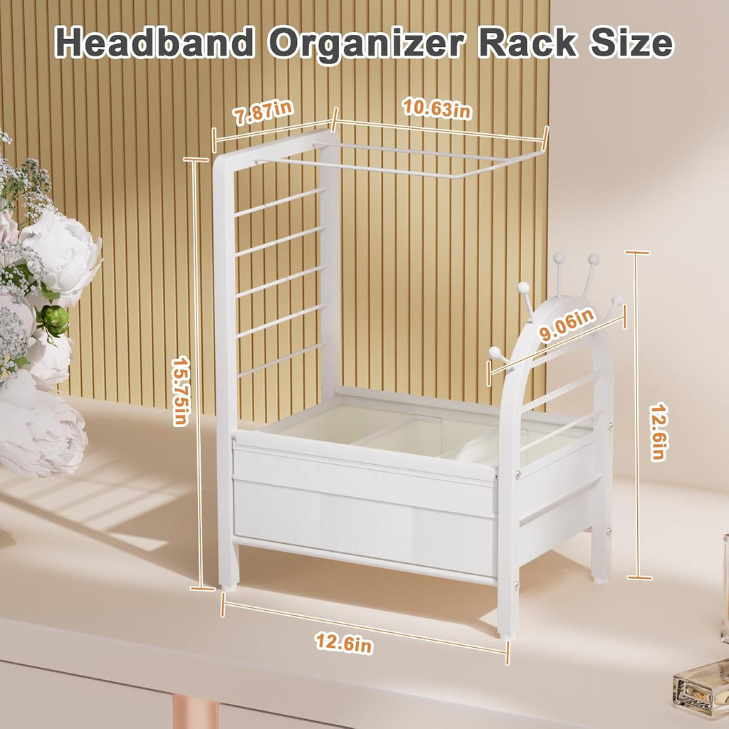 Headband Holder Organizer, Hair Tie Holder Rack for Girls and Women White | Versatile Hair Accessory Organizer for