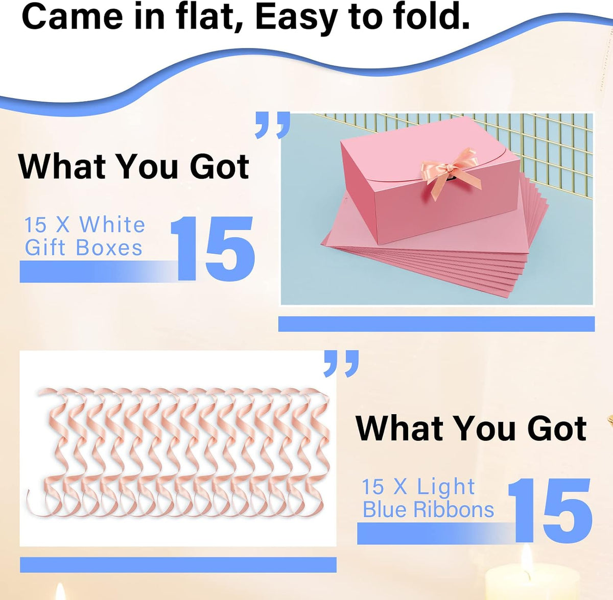 15 PCs Gift Boxes, 10X8X4 Inch Proposal Box with Ribbon, Pink Box