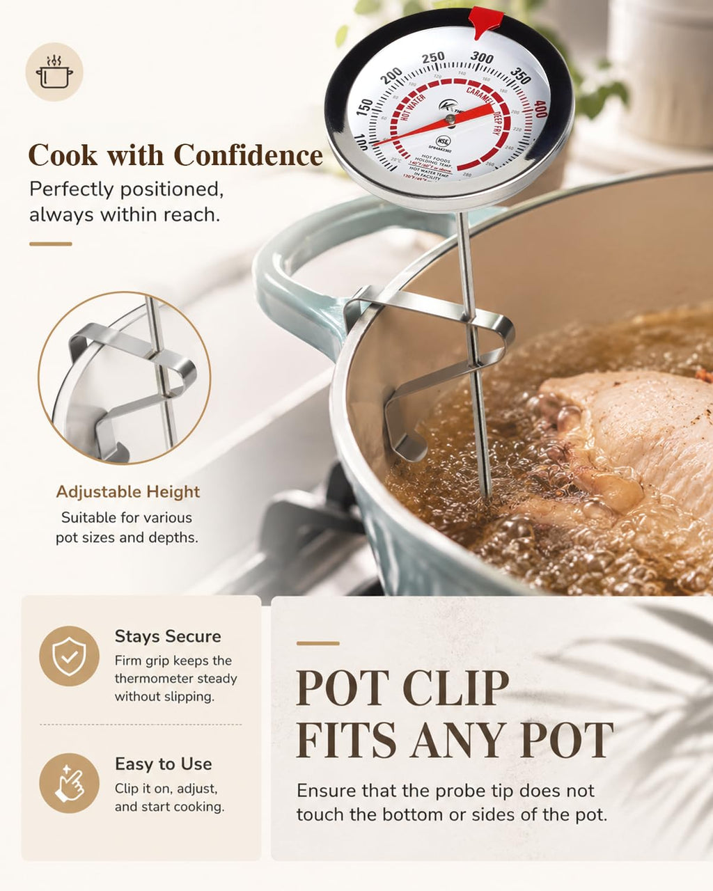 Candy Thermometer with Pot Clip Deep Fry Oil Thermometer 12-Inch Probe 2PC