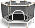 Kids Trampoline, Aesthetic Indoor and Outdoor Toddler Trampoline with Safety Net, Basketball Hoop, 220lb Capacity