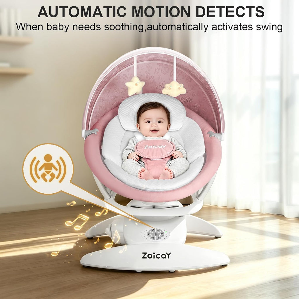 3-in-1 Baby Swings for Infants with Motion Detection and Canopy | Infant Swing with 360° Rotatable Seat, 5 Speeds & 3