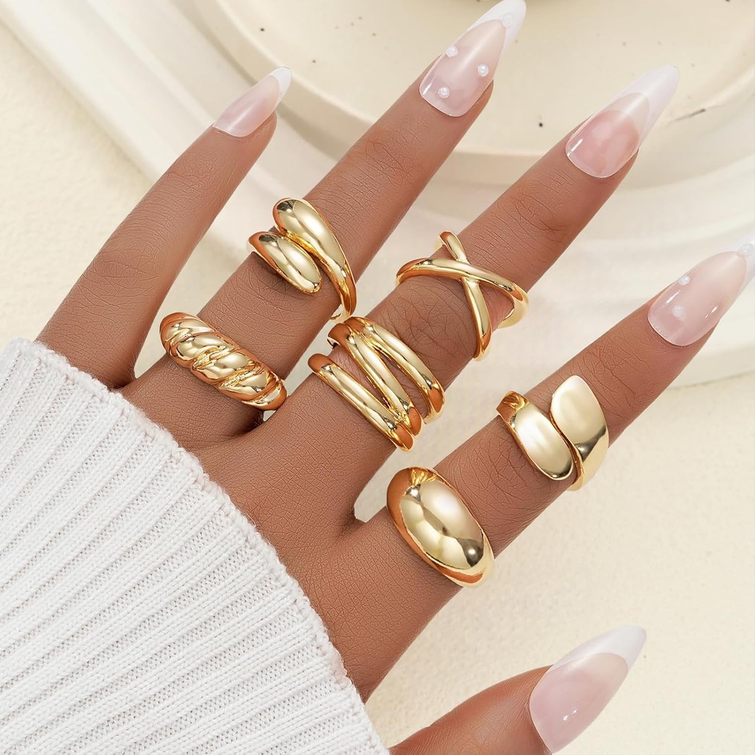 Chunky Gold Rings for Women Non Tarnish, 18K Gold Plated Stackable Thumb Ring, Statement Women Rings Set