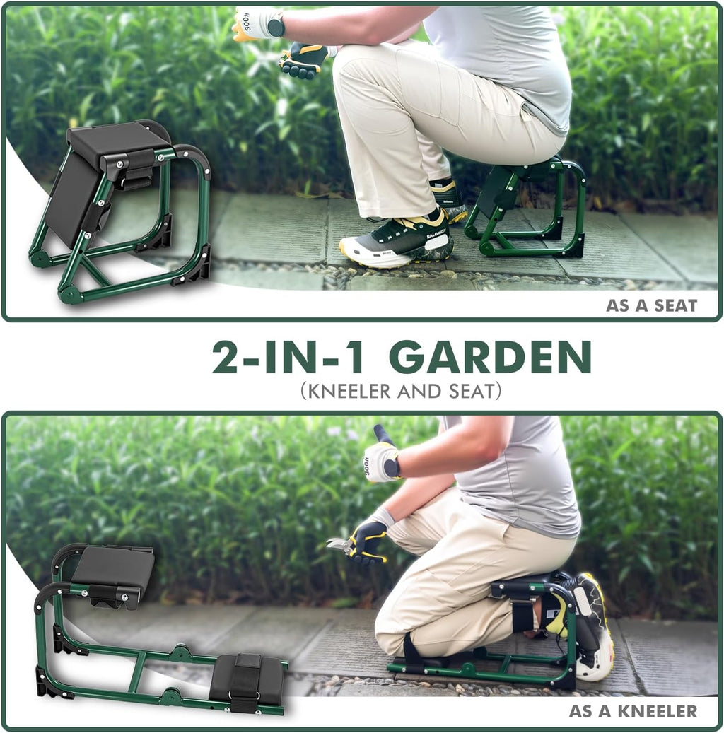 Knee Seat, Foldable Garden Kneeler and Seat, with Adjustable Kneeling Pad and Soft Seat Cushion, Supports Up to 350 LBS