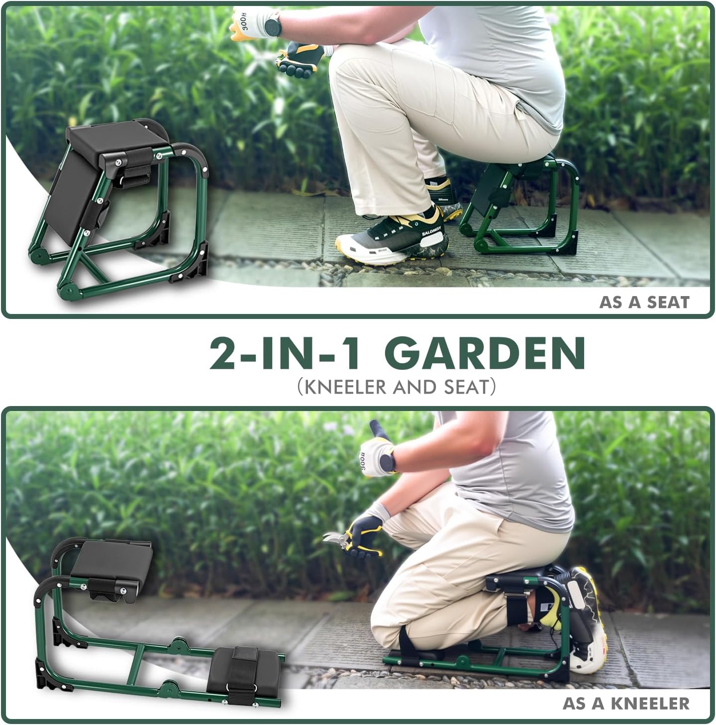 Knee Seat, Foldable Garden Kneeler and Seat, with Adjustable Kneeling Pad and Soft Seat Cushion, Supports Up to 350 LBS