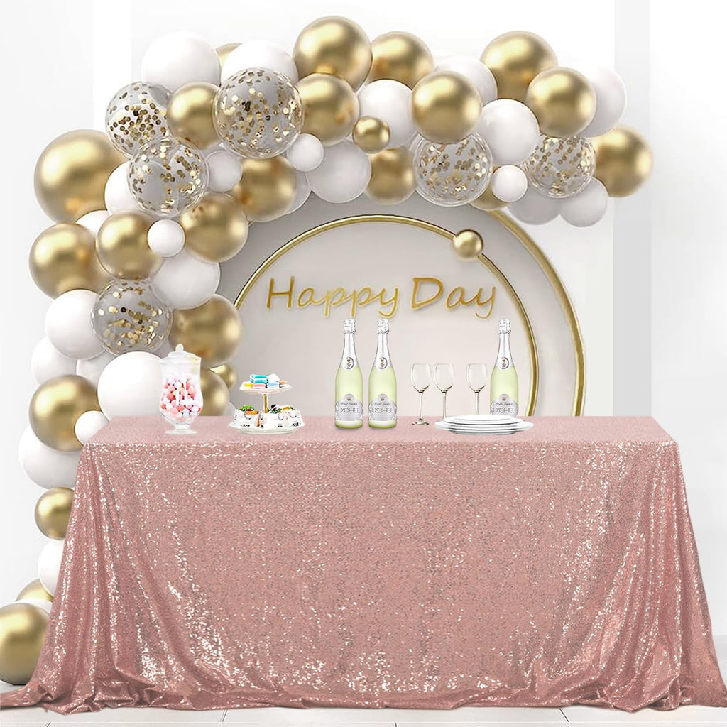 OQSQ Rosegold Rectangle Sequin Tablecloth - 60x102 inch, Glitter Drape Table Cloth, Sparkle Sequence Table Overlays
