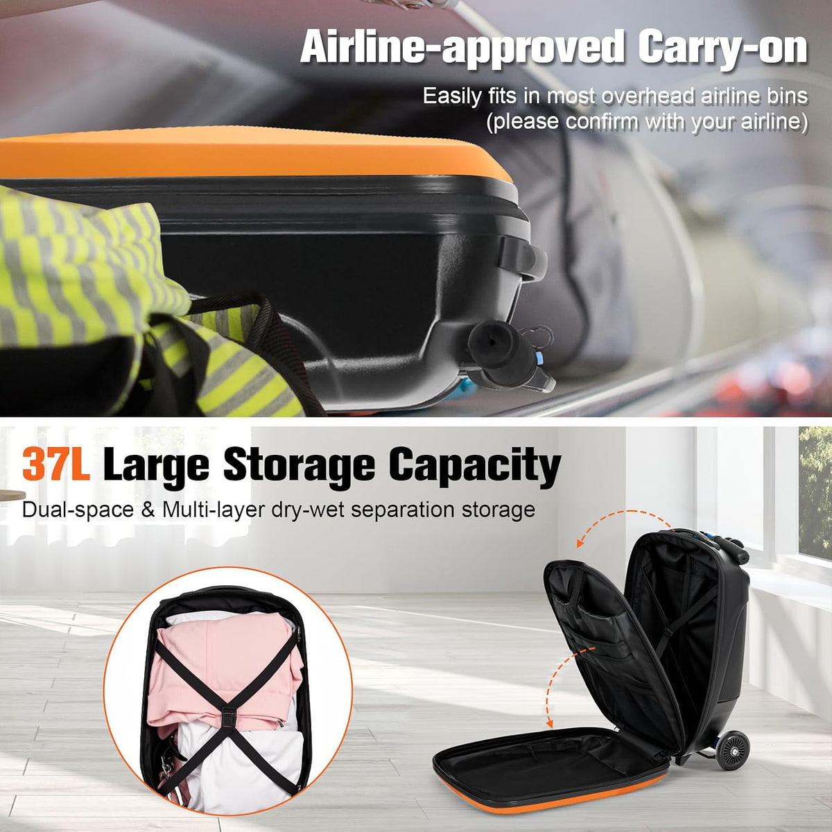 Scooter Luggage for Kids, Ride On Suitcase, Lightweight Foldable Luggage