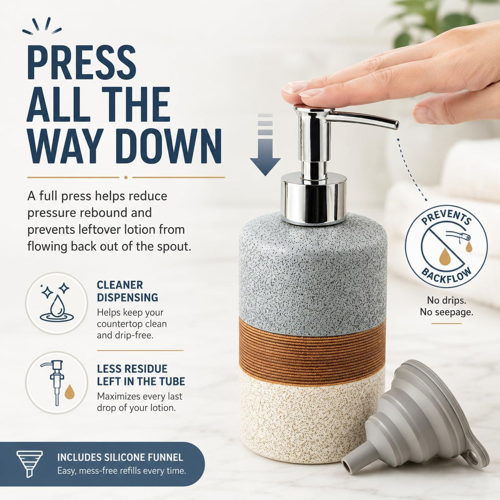 Ceramic Soap Dispenser Set for Hand Soap, Shampoo, Dish Soap, Conditioner, Bathroom & Kitchen, Stainless Steel Pump