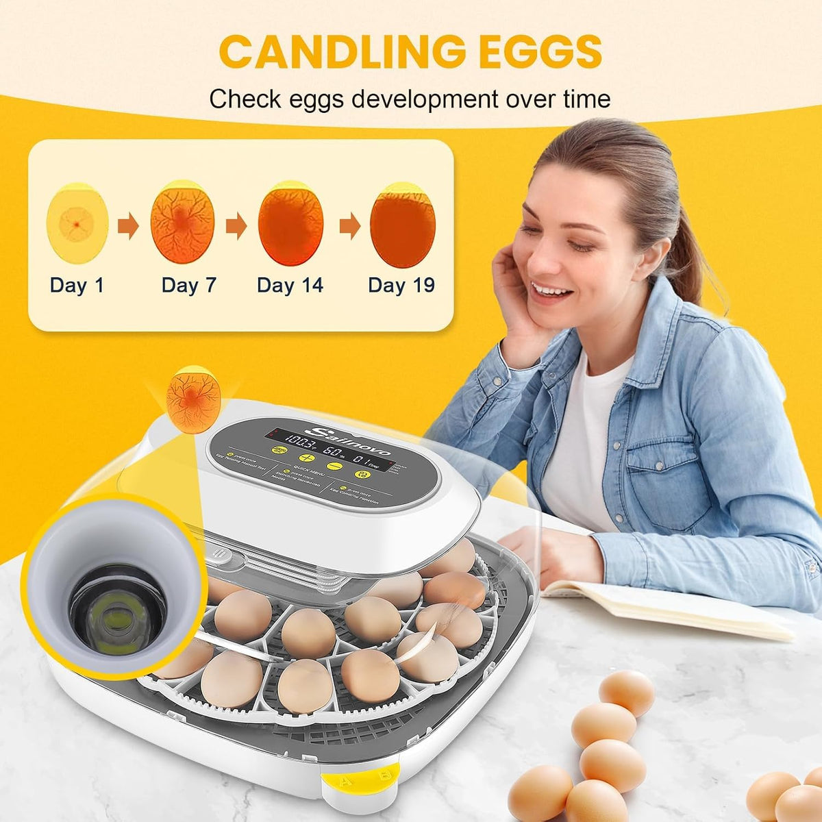 24 Eggs Incubator, 4 Modes, Temp Control & Humidity Display, Grey