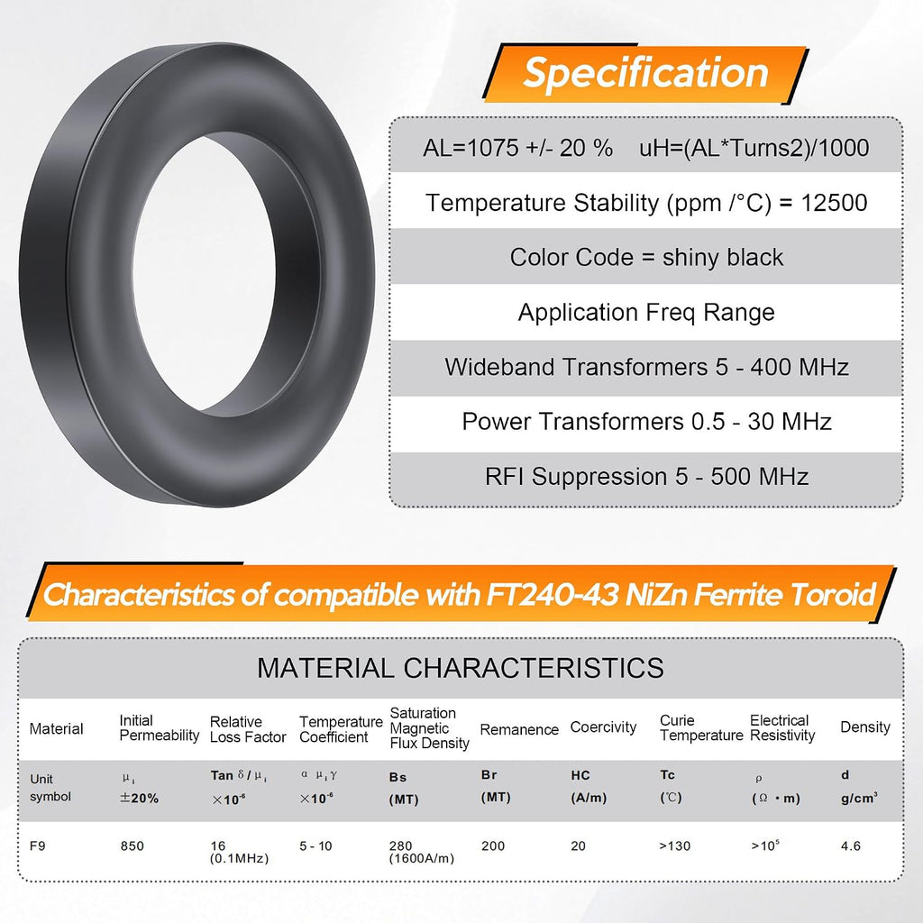 Toroid Ferrite Core, Compatible with FT240-43 Ferrite Ring