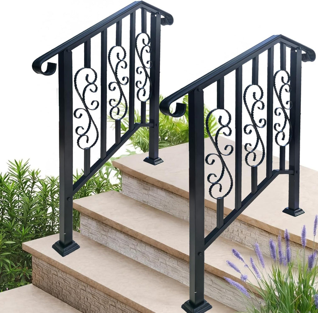 3 Step Hand Rails for Outdoor Steps Stair Handrail & Indoor Kit(2 Pack)